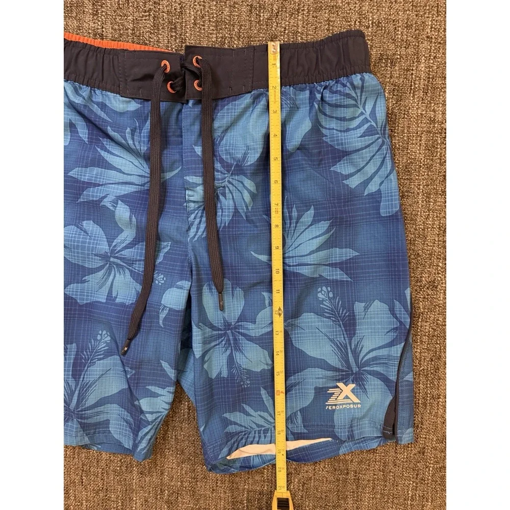 Tropical Mesh Lined Quick Dry Mens M Swim Shorts Blue Hibiscus ZeroXposur‎